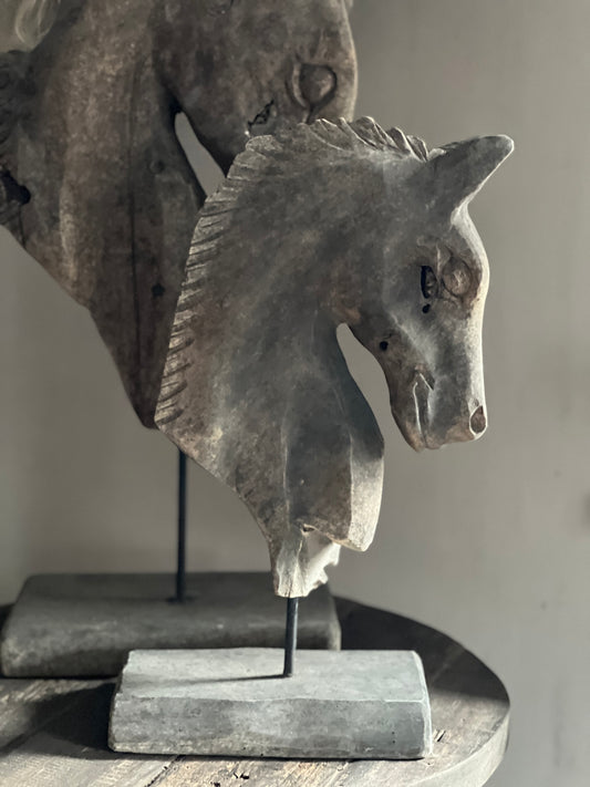 Wooden Horse Head on Tripod – M & L – Weathered Wood