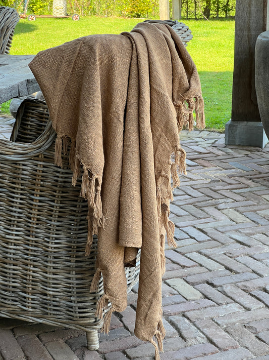 Cotton plaid with fringe – Coconut – 130x160 cm