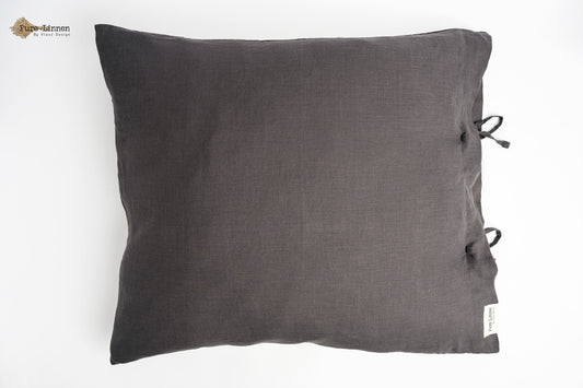 Linen Pillowcase Dark Grey/Bow - Pure Linen