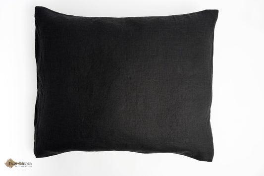 Linen Pillowcase Black/Tuck-in Strip - Pure Linen