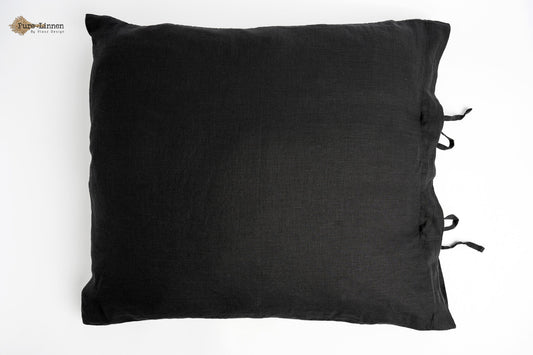 Linen Pillowcase Black/Bow - Pure Linen