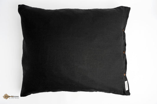 Linen Pillowcase Black/Buttons - Pure Linen