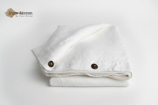 Linen Duvet Cover White/Buttons - Pure Linen