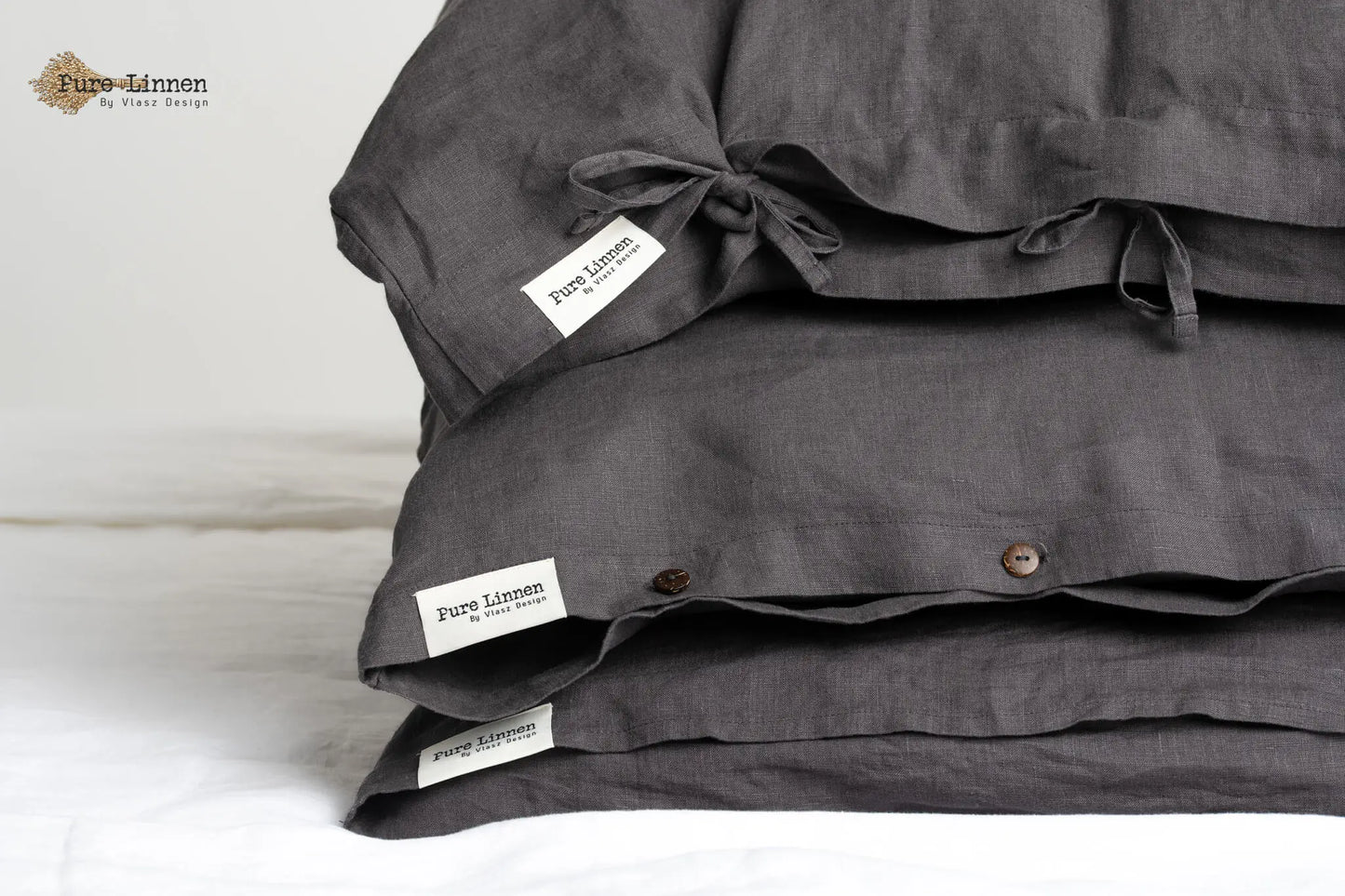 Linen Pillowcase Dark Grey/Tuck-in Strip - Pure Linen