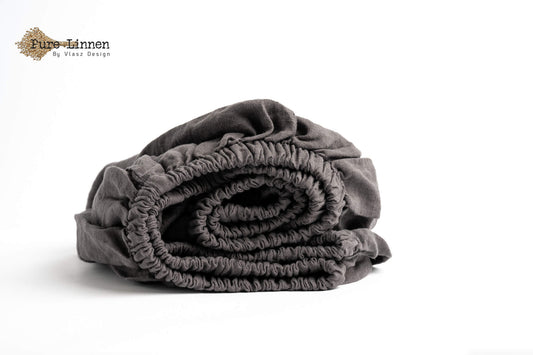 Linen Fitted Sheet Dark Grey/30cm - Pure Linen