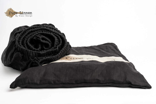 Spannbettlaken aus Leinen, Schwarz/30 cm – reines Leinen