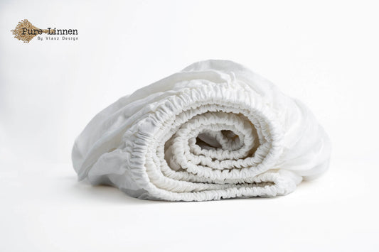 Linen Fitted Sheet White/20cm - Pure Linen