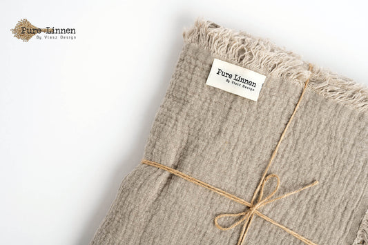 Linen Plaid Natural/Fringes - Pure Linen