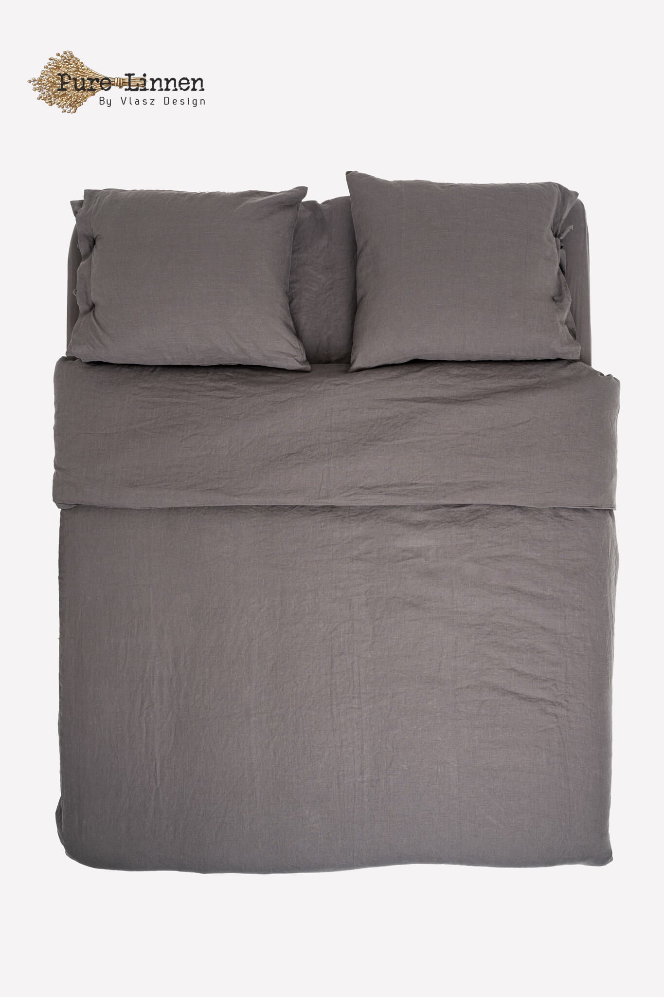 Linen Pillowcase Dark Grey/Bow - Pure Linen