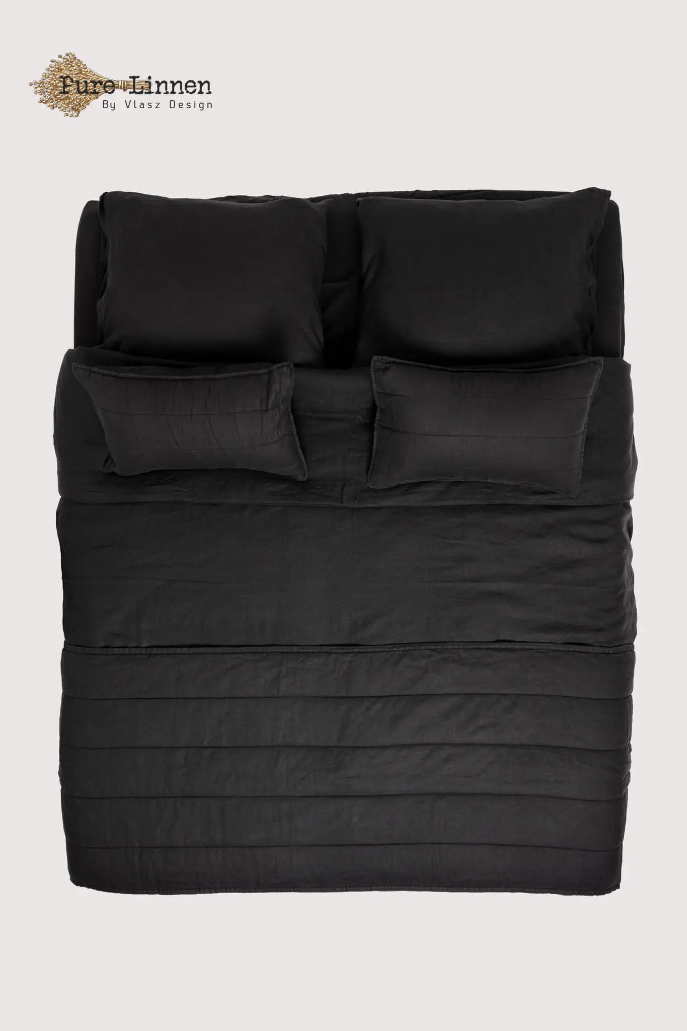 Linen Bed Runner/Bedrunner Black/Stripes - Pure Linen