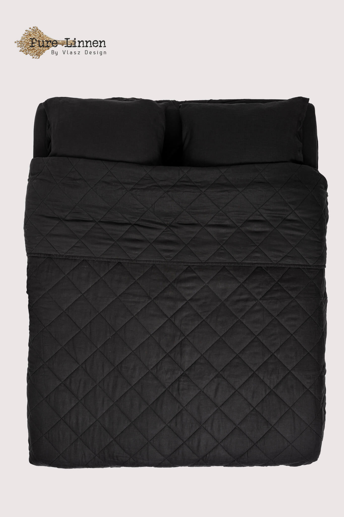 Linen Bedspread Black/Diamond - Pure Linen