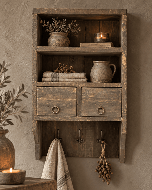 Rustic wall rack - 2 drawers - 65x41x21 cm.