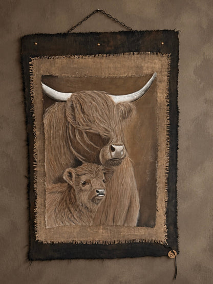 Kalkdoek schilderij Hooglander moeder en kind 90x70 cm