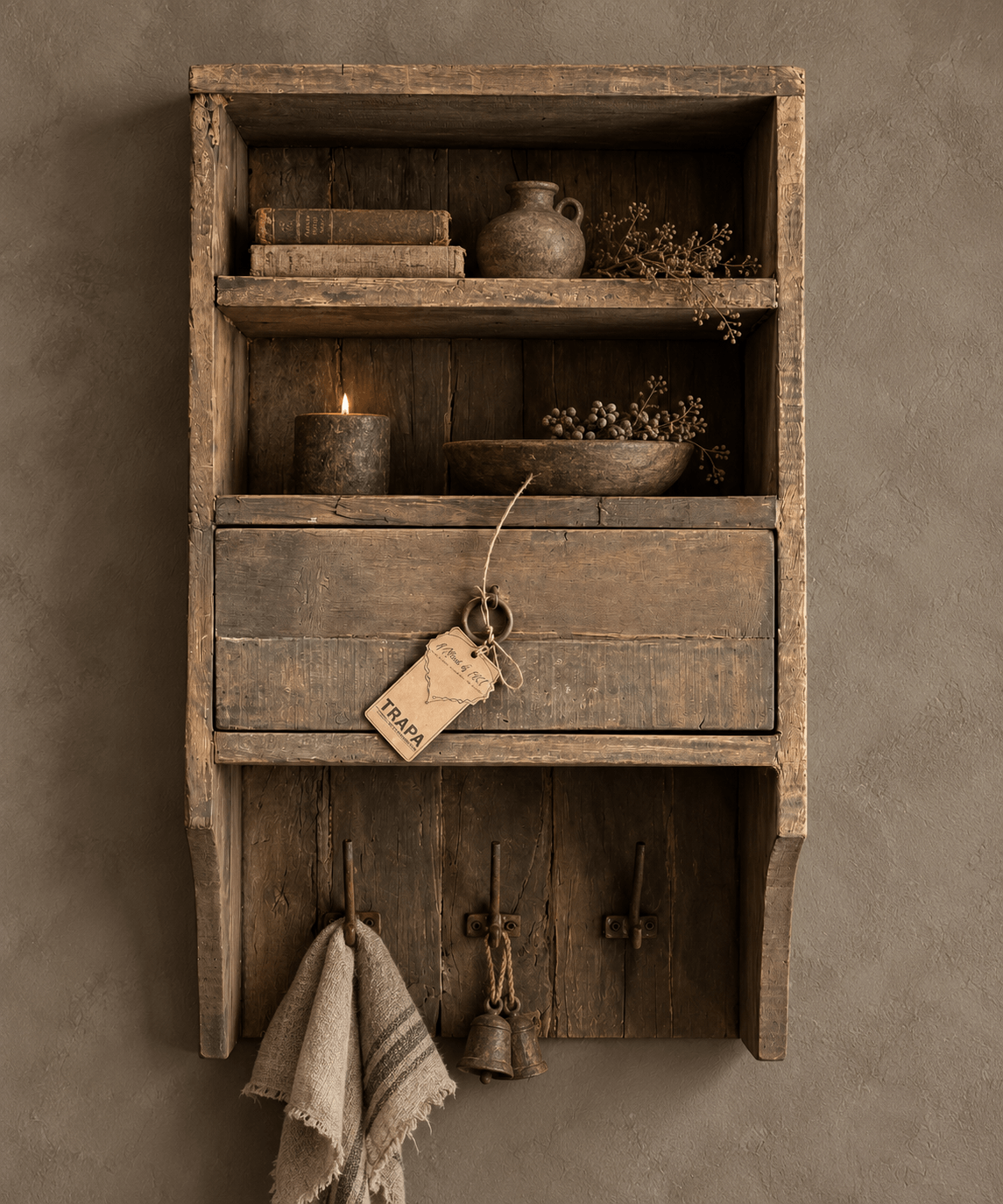 Landelijk wandrek- 1 lade- 65x41x21 cm.