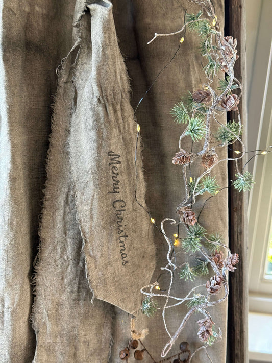Kerstlint Merry Christmas – shabby linnen- San7