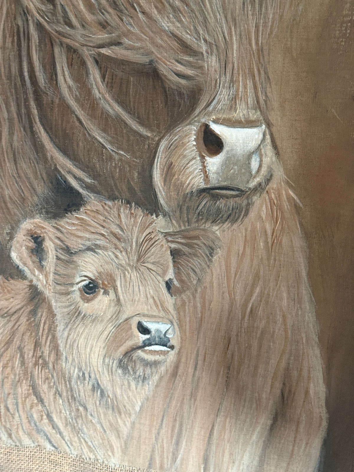 Kalkdoek schilderij Hooglander moeder en kind 90x70 cm