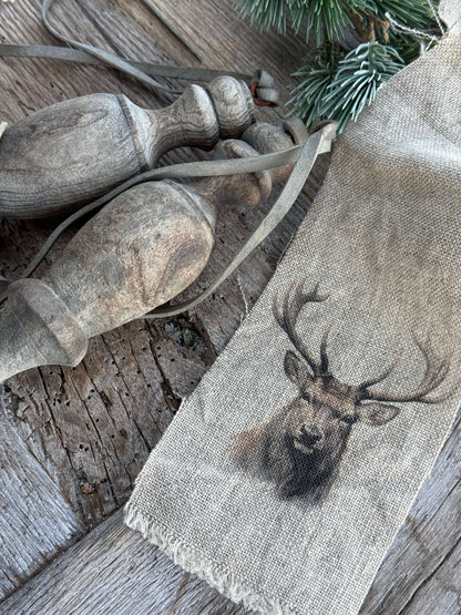 Shabby kerstlint met Rendier