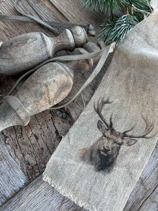 Shabby kerstlint met Rendier