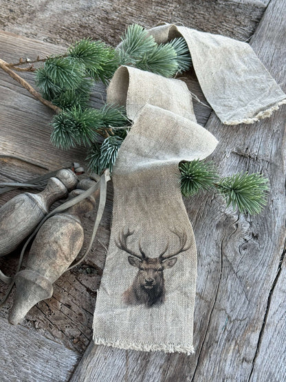 Shabby kerstlint met Rendier