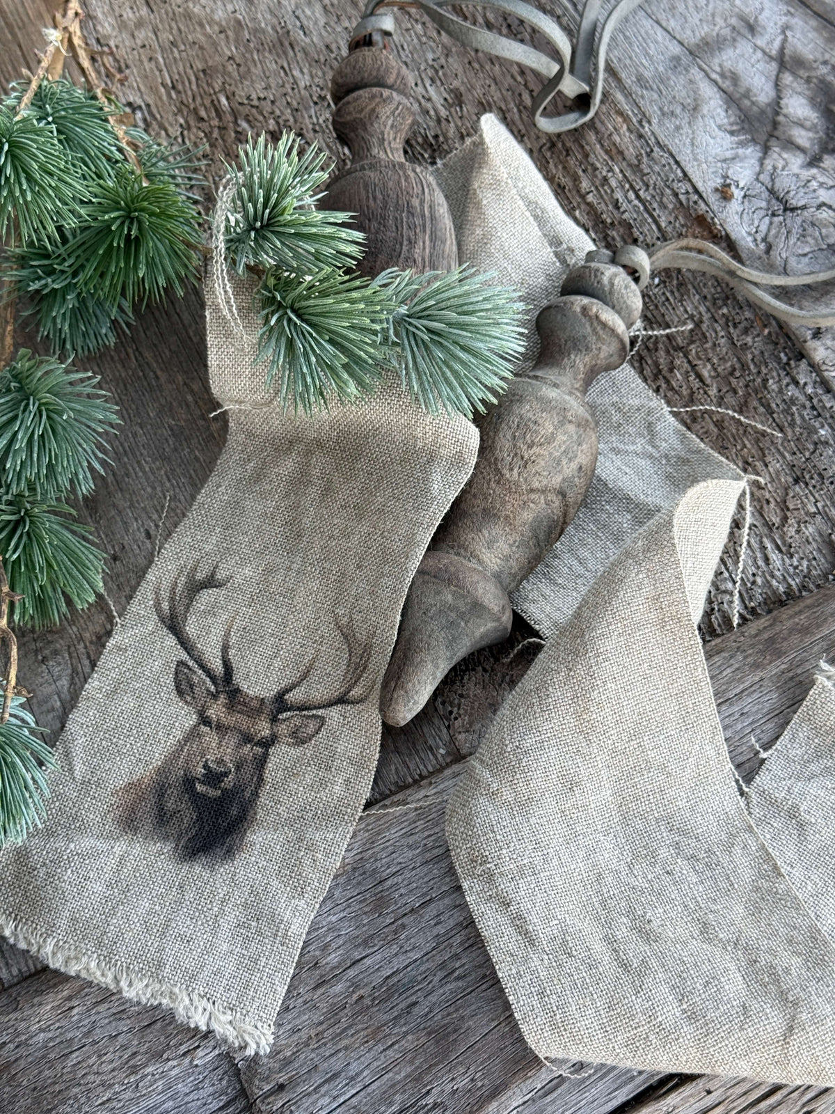 Shabby kerstlint met Rendier