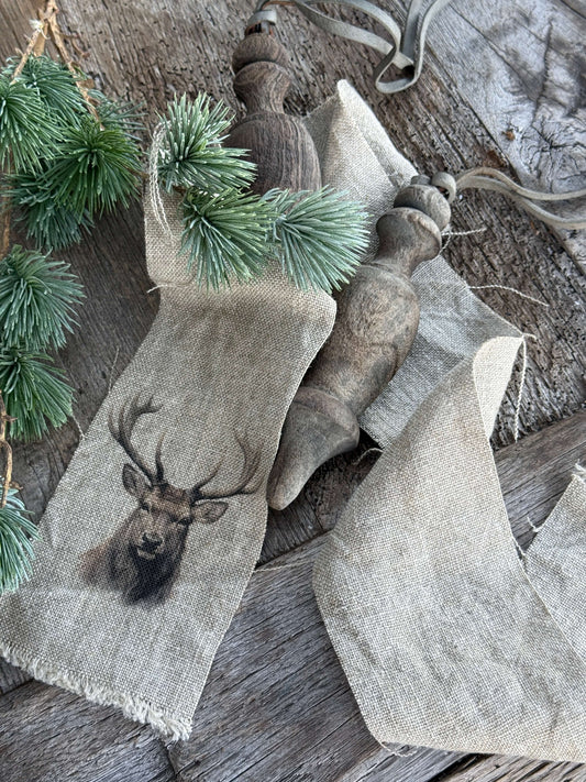 Shabby kerstlint met Rendier