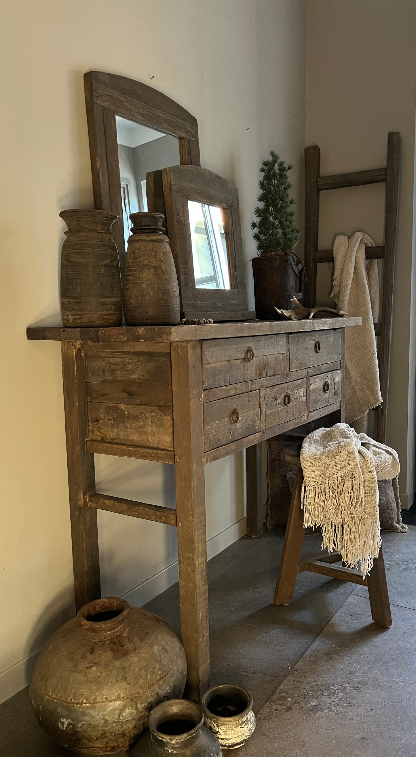 Driftwood side table with 5 drawers