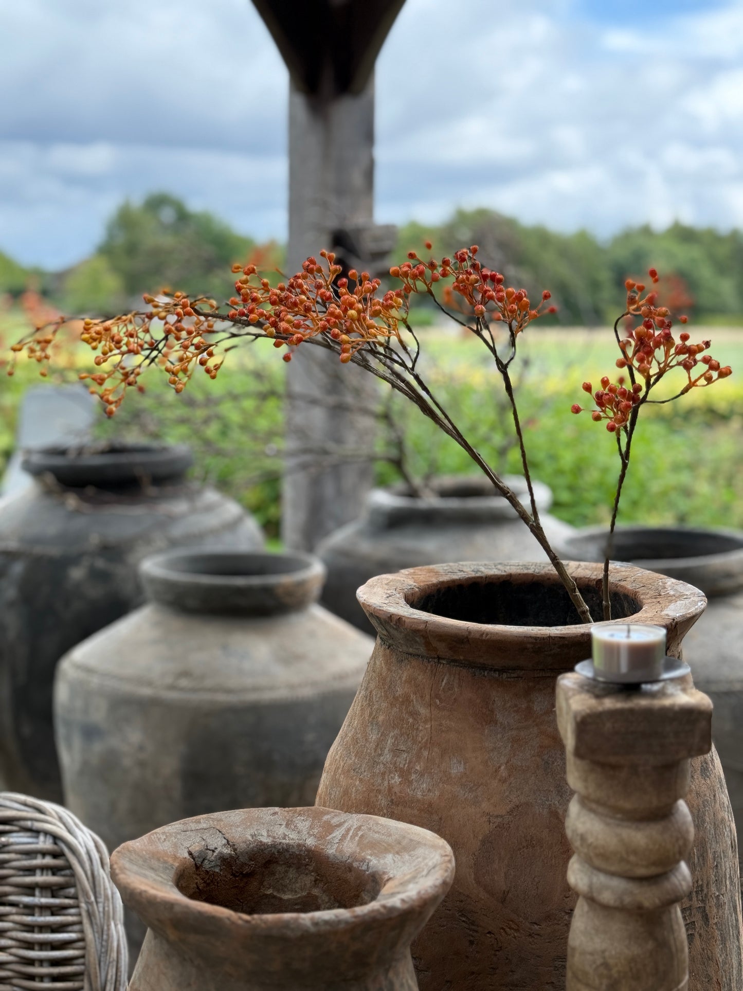 Hagebuttenzweig künstlich orange XXL fein