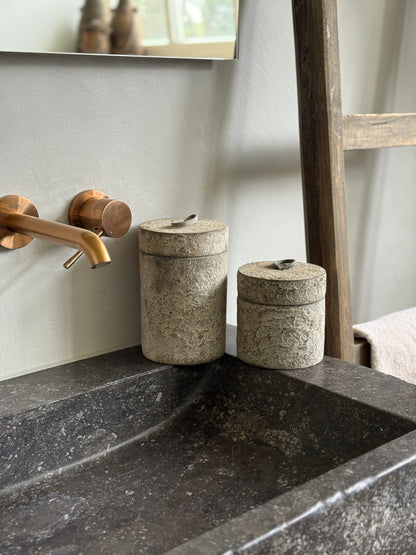 Holztopf in Betonoptik mit Lederschlaufe - Be-Uniq