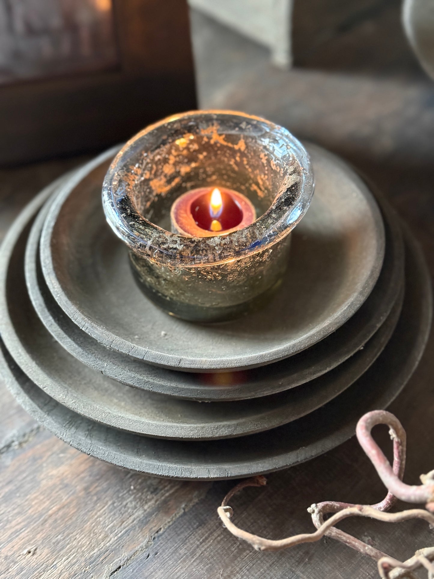 Stapel bordjes van vergrijsd hout-set van 4 stuks