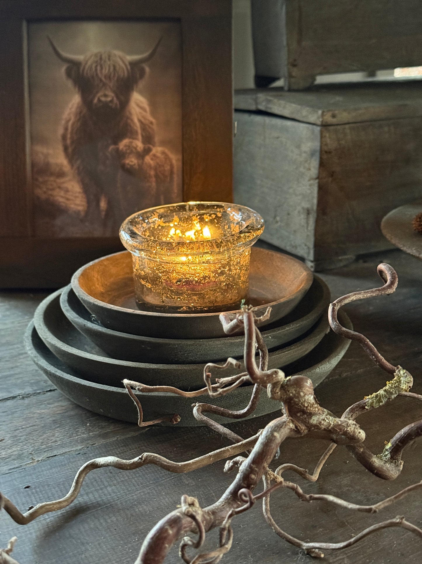 Stapel bordjes van vergrijsd hout-set van 4 stuks