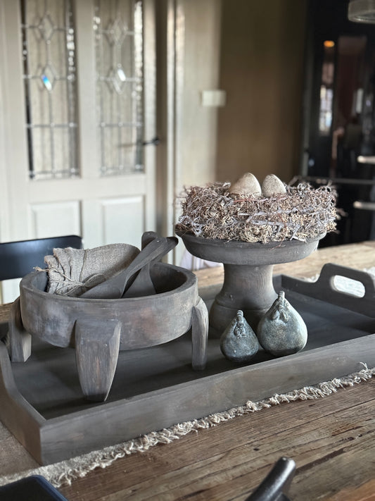 Houten schaal op pootjes – vergrijsd hout- verkrijgbaar in 2 maten