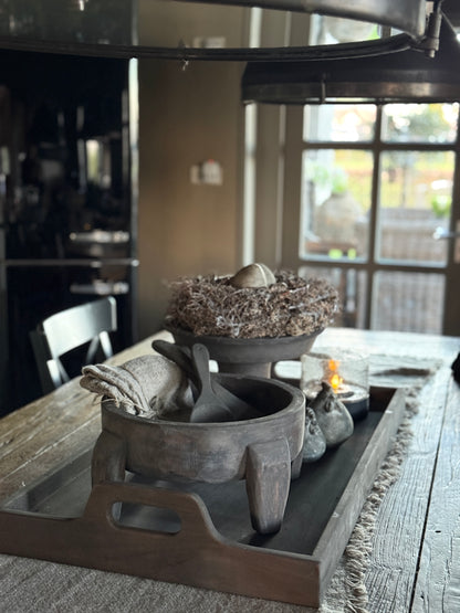 Wooden bowl on legs – greyed wood – available in 2 sizes
