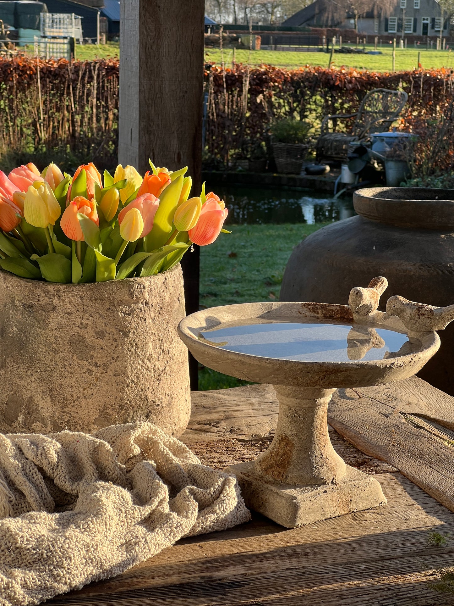 Bird drinking trough on foot