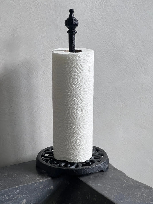 Wrought iron kitchen roll holder black