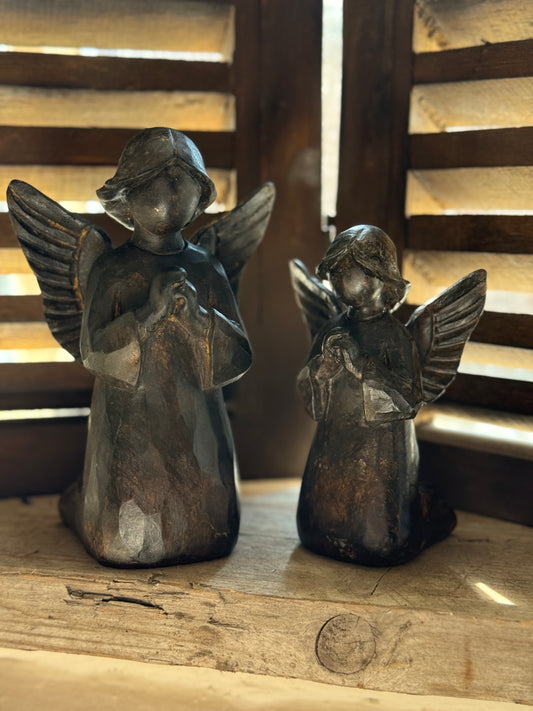 Wooden Angel Kneeling – Dark Gray/Brown – Size S &amp; M