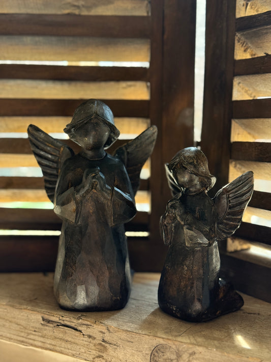 Wooden Angel Kneeling – Dark Gray/Brown – Size S &amp; M