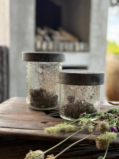 Glazen pot / lantaarn met houten craquelé deksel – Be Uniq