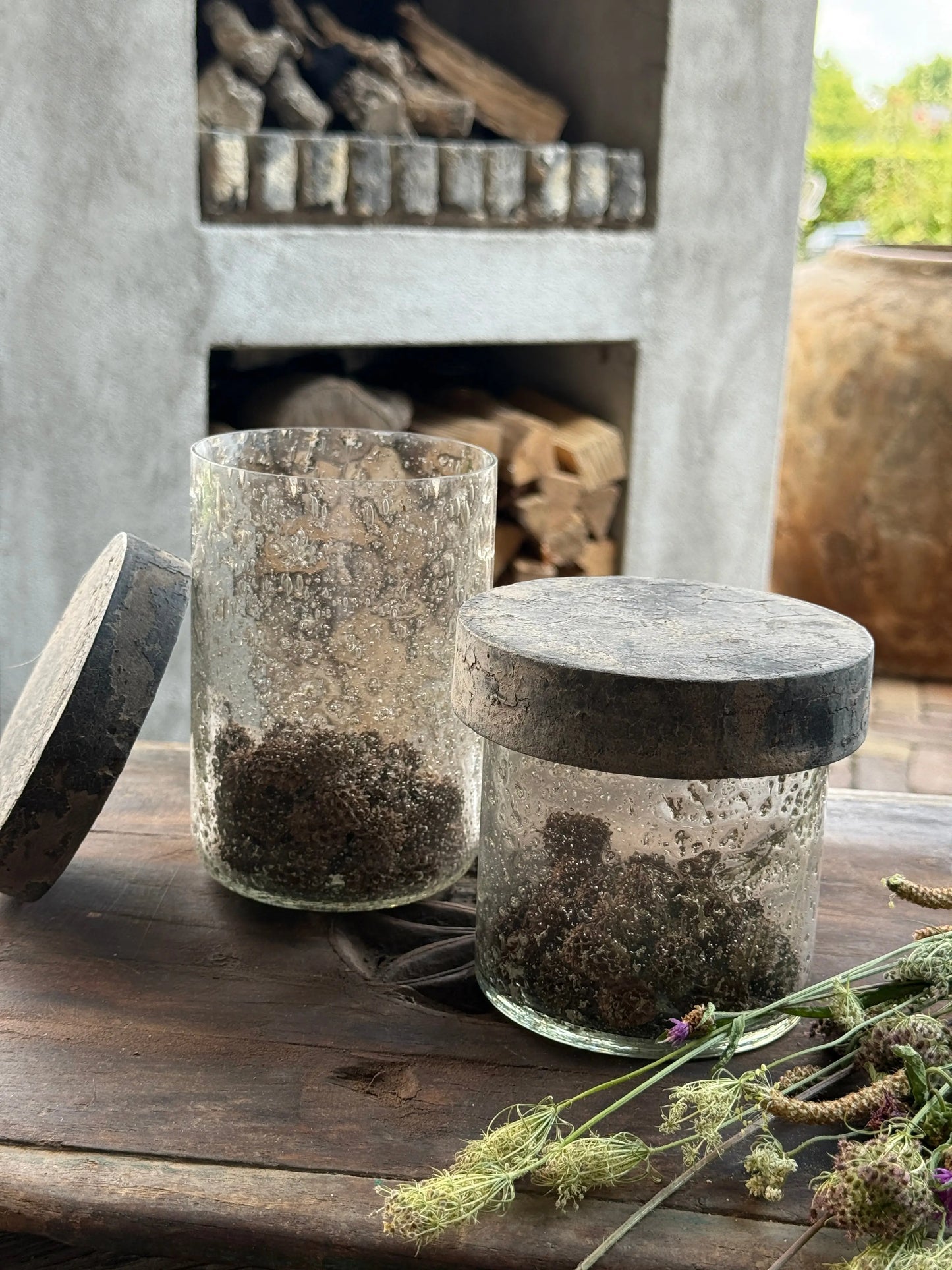Glass jar/lantern with wooden crackle lid – Be Uniq