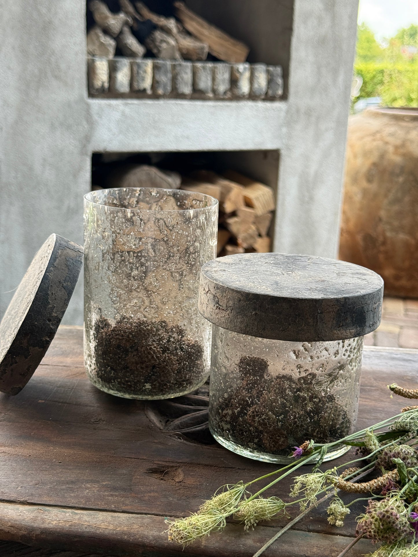 Glazen pot / lantaarn met houten craquelé deksel – Be Uniq