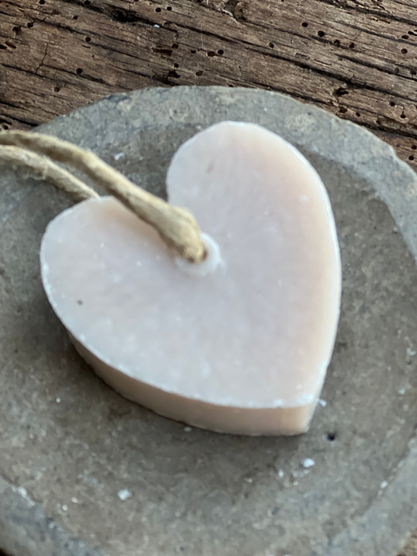 Soap heart shape on cord ecru