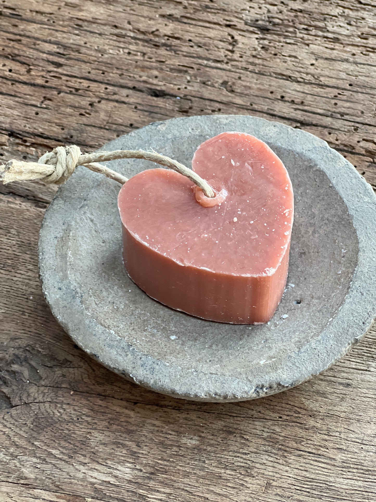 Soap heart shape on cord, old pink