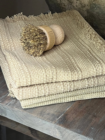 Theedoek geweven strepen, Beige-Oker