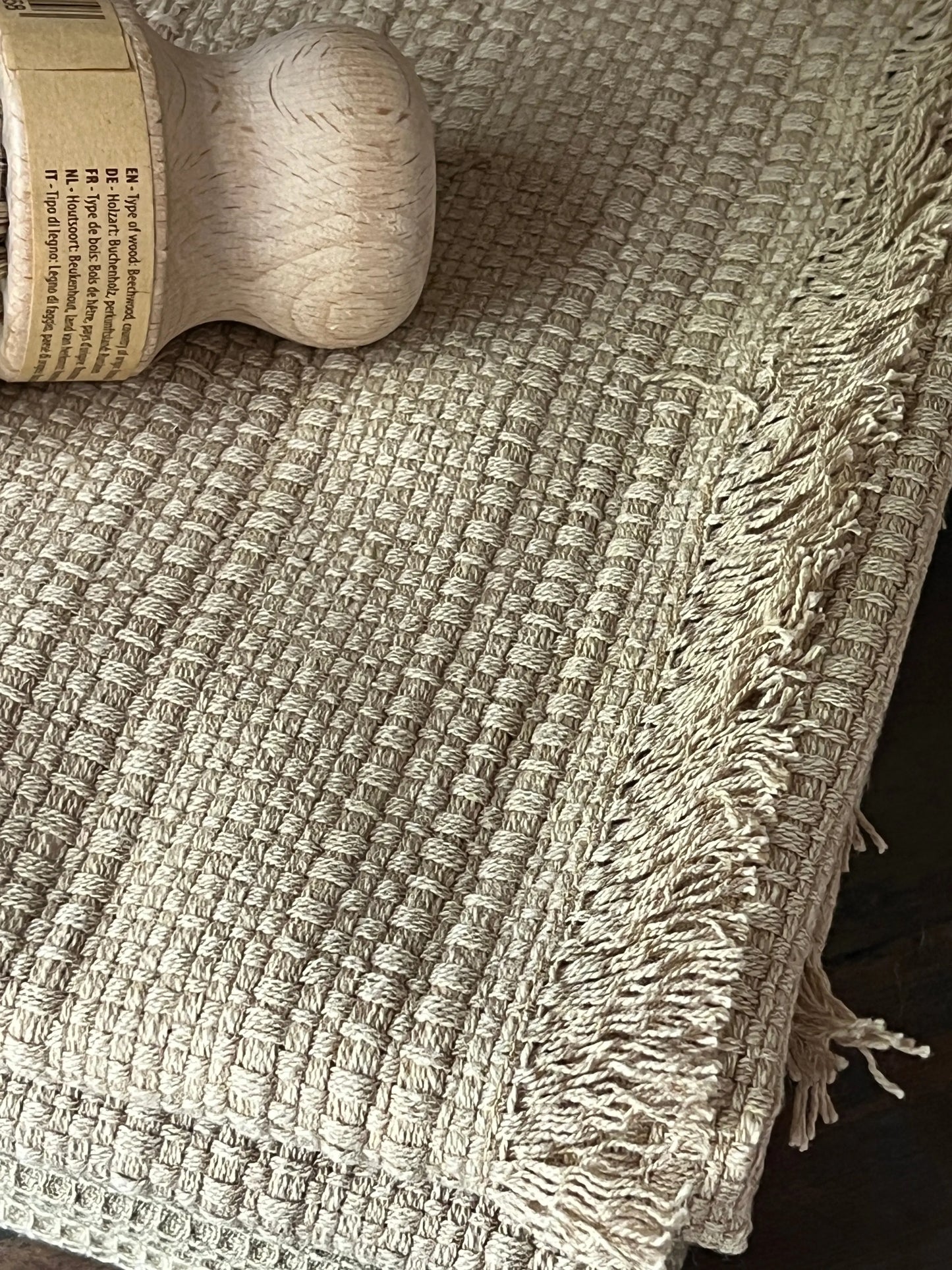 Theedoek geweven strepen, Beige-Oker