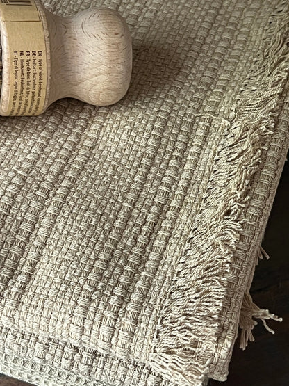 Theedoek geweven strepen, Beige-Oker