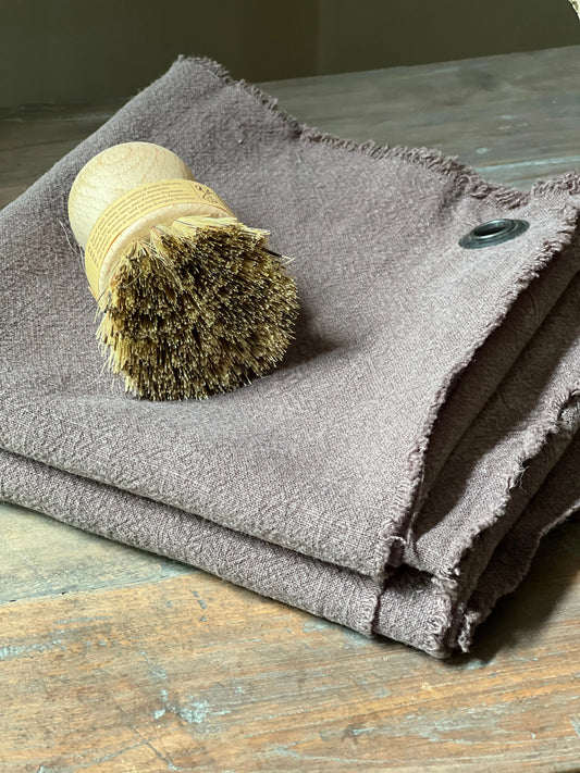 Linnen keukendoek geraffeld met zeiloog, Donker grijs