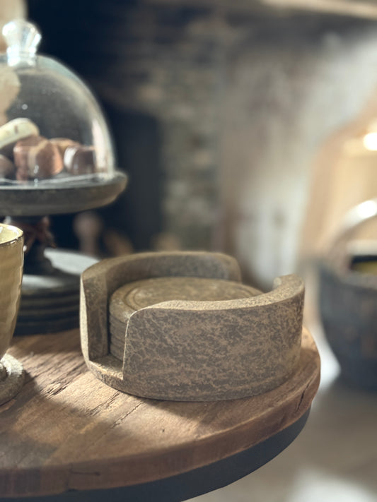 Houten onderzetters set met houder