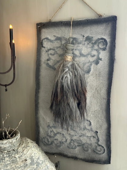 Lime cloth with ornament and sheepskin tuft (LHT01)