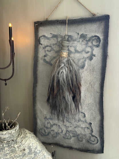 Lime cloth with ornament and sheepskin tuft (LHT01)