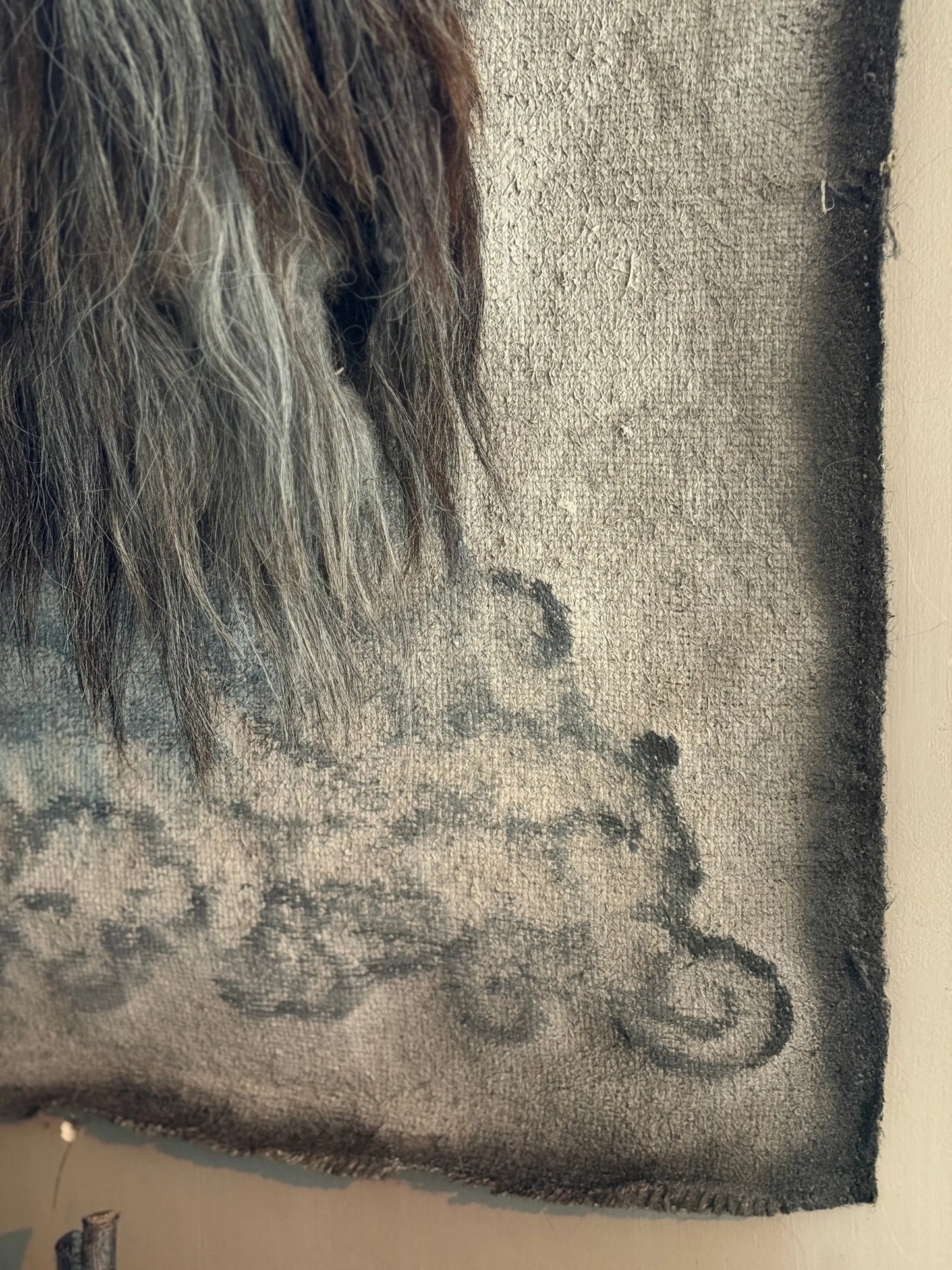 Lime cloth with ornament and sheepskin tuft (LHT01)