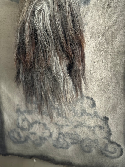 Lime cloth with ornament and sheepskin tuft (LHT01)